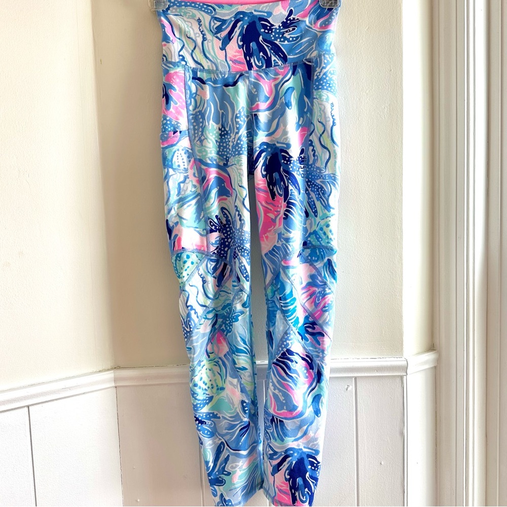 Lilly Pulitzer Luxletic Weekender High Rise Leggings Pink Blue Size XXS